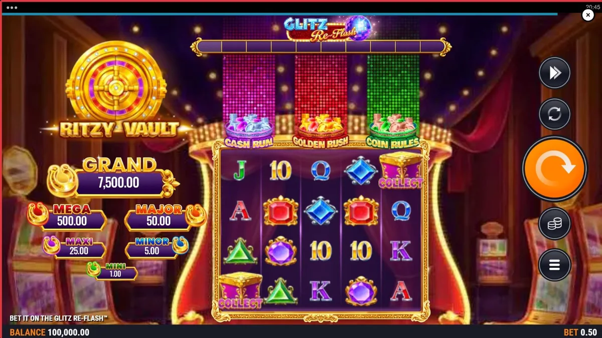 Bet It on the Glitz Re-Flash سلاٹ مشین کا نیون اور ڈسکو تھیم والا منظر